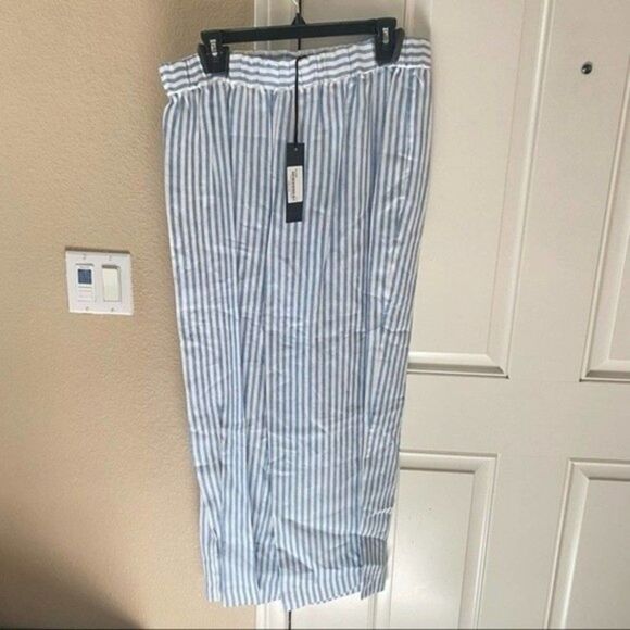 Jenni Kayne Striped Linen Blue Straight Leg Pants - Picture 3 of 6